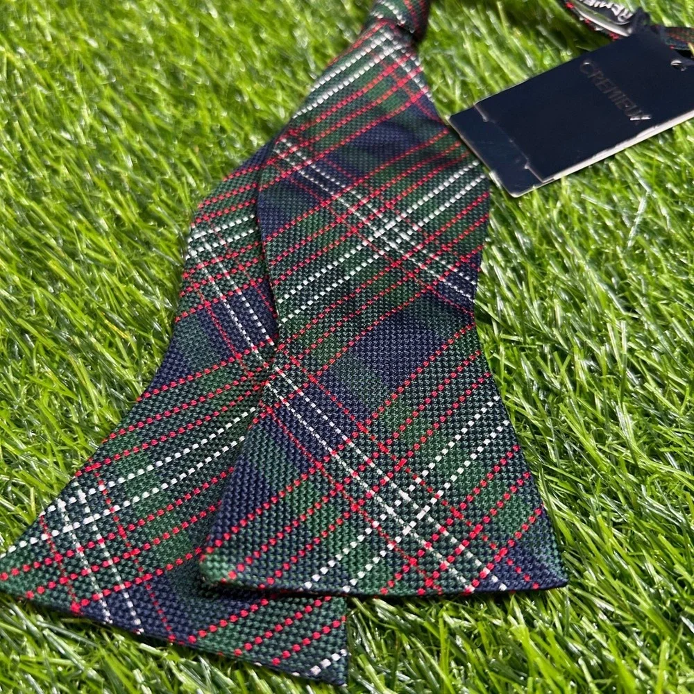 Cremieux Plaid Silk Bow Tie Mens One Size Green Red Blue Adjustable Formal NWT